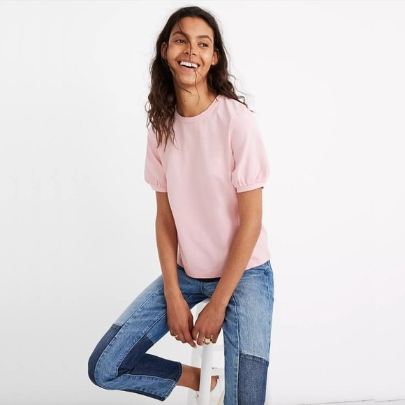 Madewell Tops - Madewell Dreamy Pink Puff Sleeve Cotton Knit Tee